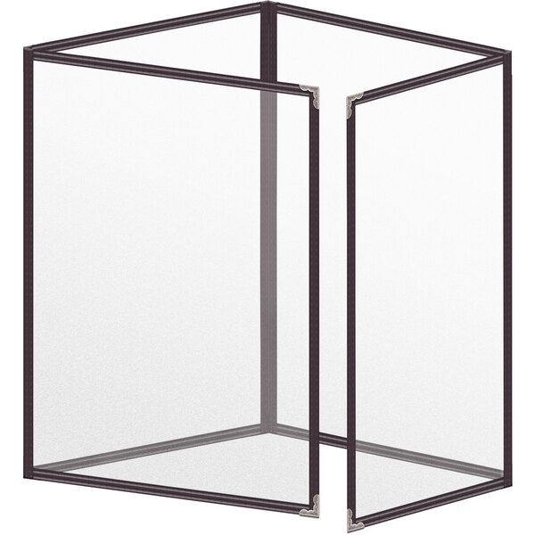 A white rectangular menu cover with a black border.