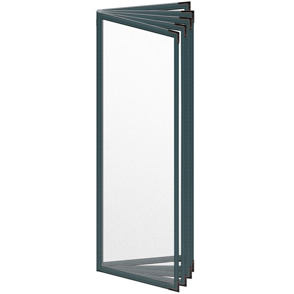 A H. Risch, Inc. green vinyl menu cover with black smooth corners and a matte finish with 10 windows.