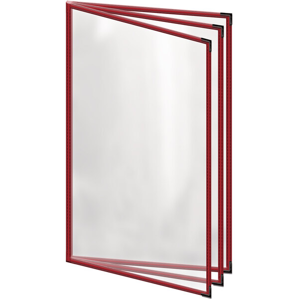 A red H. Risch, Inc. vinyl menu cover with black smooth corners and a gloss finish.