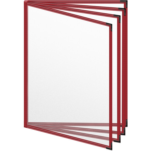 A group of red H. Risch, Inc. TEDD menu covers with black corners and matte finish on white paper.