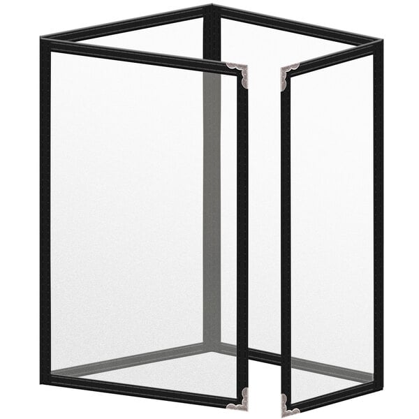 A black rectangular H. Risch, Inc. menu cover with silver corners on a white background.