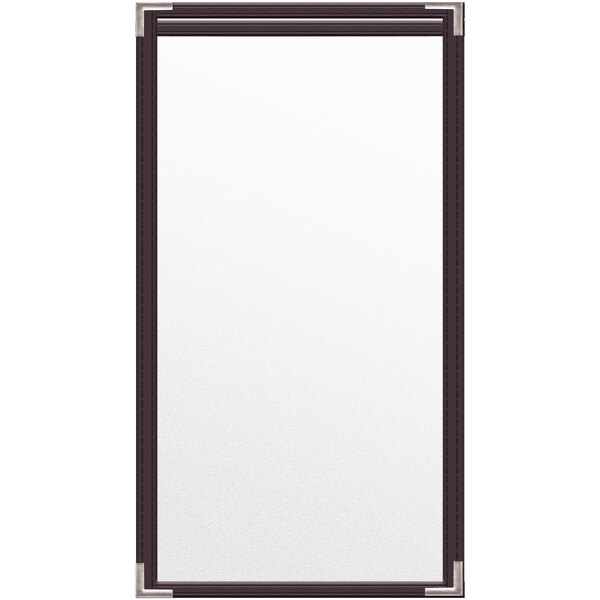 A white rectangular menu cover with black corners.
