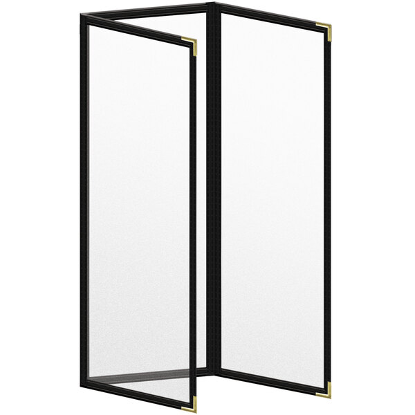 A black rectangular H. Risch, Inc. menu cover with gold smooth corners.