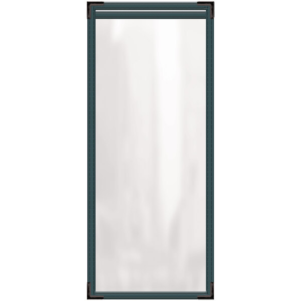 A white rectangular menu cover with black smooth corners and trim.