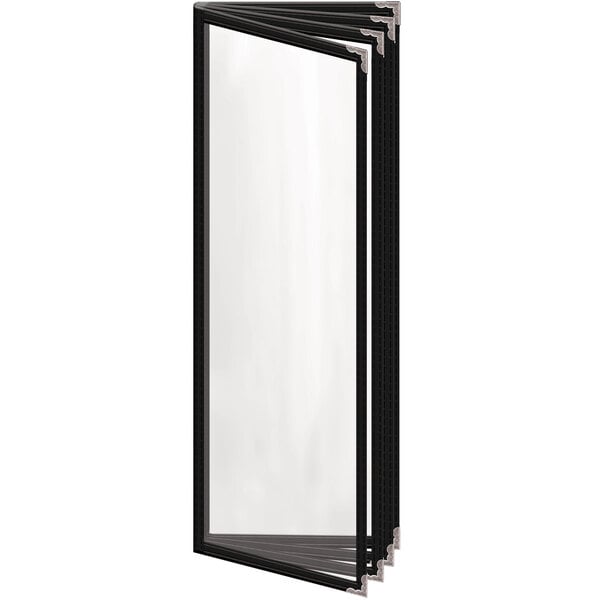 A black rectangular H. Risch, Inc. menu cover with silver corners.