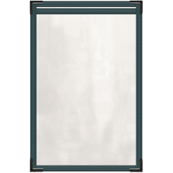 A green vinyl menu cover with black smooth corners.