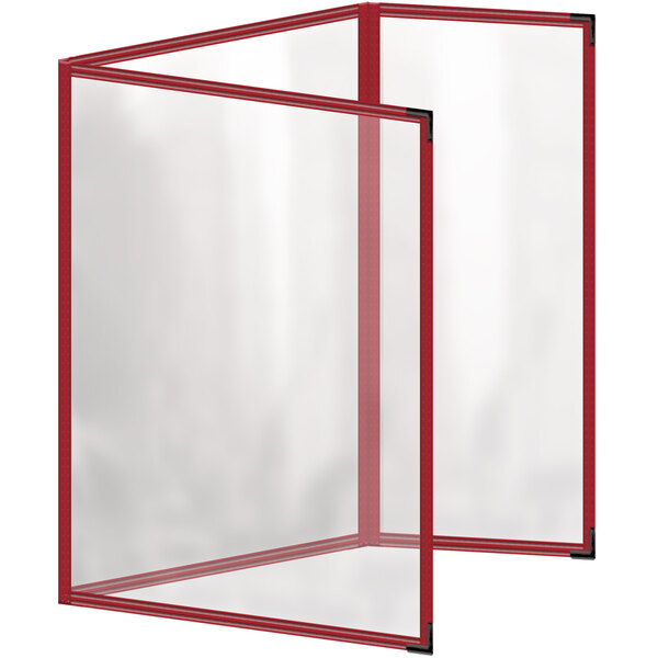 A transparent menu cover with red trim.