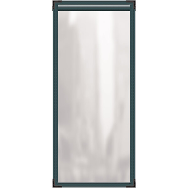 A rectangular green vinyl menu cover with black smooth corners and a glossy finish.
