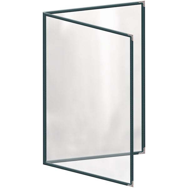 A rectangular green H. Risch, Inc. menu cover with silver decorative corners and a gloss finish.