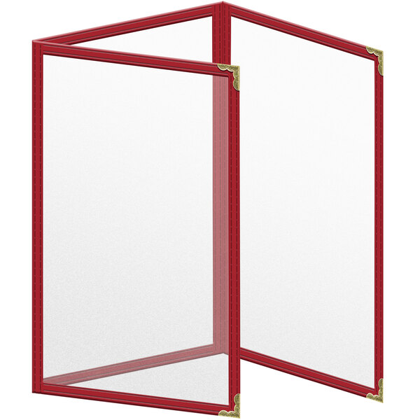 A red rectangular frame with gold corners.