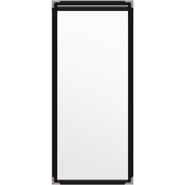 A white rectangular menu cover with black edges.