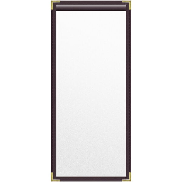 A rectangular object with a white surface and black and gold trim.