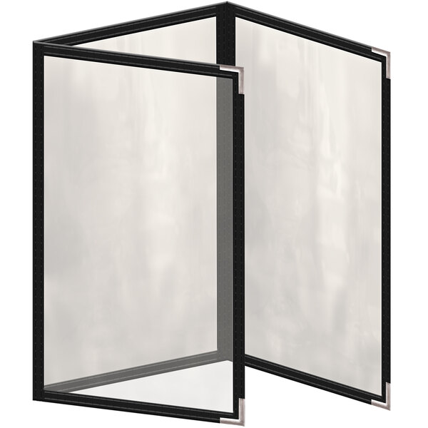 A black rectangular H. Risch, Inc. menu cover with white interior pages.