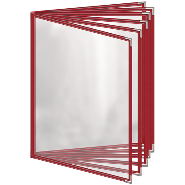 A stack of red H. Risch, Inc. menu covers with silver corners on a white background.