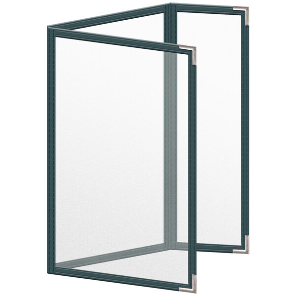 A green H. Risch, Inc. menu cover with silver corners on a white background.