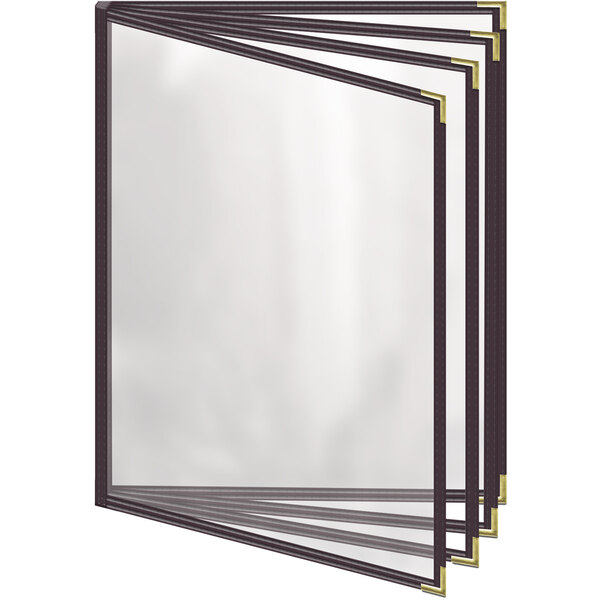 A H. Risch, Inc. brown menu cover with gold smooth corners and gloss finish.