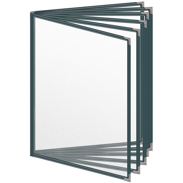 A stack of green H. Risch, Inc. menu covers with silver corners and matte finish on a white background.