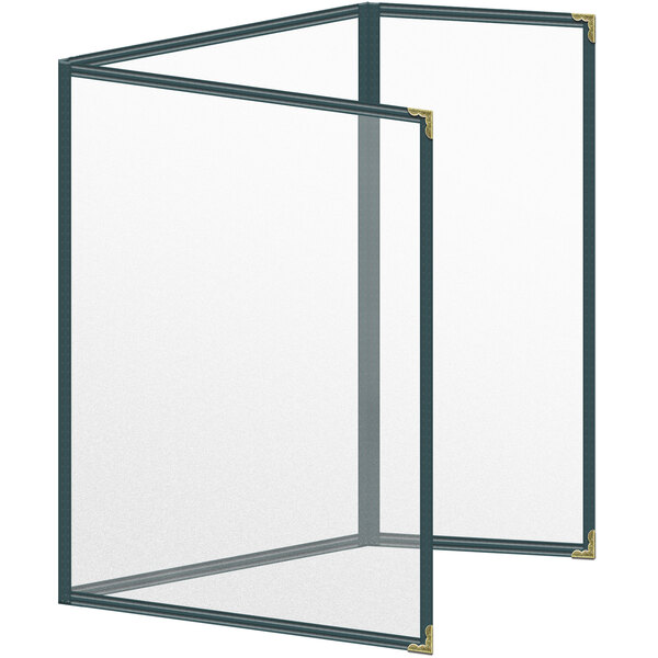 A H. Risch, Inc. green menu cover with gold decorative corners on a white table.