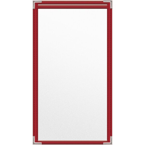 A white board with red stitching.