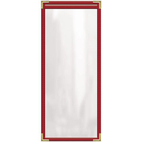 A rectangular white board with a red frame.
