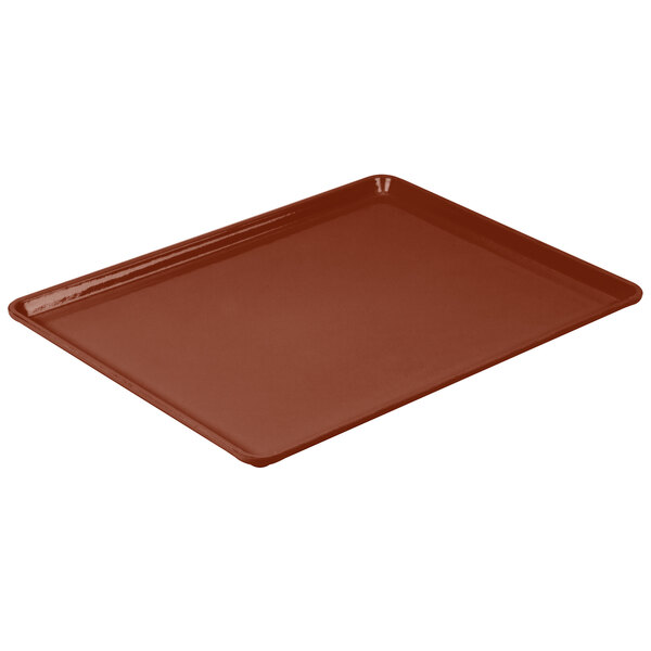 A brown Cambro dietary tray with a handle.