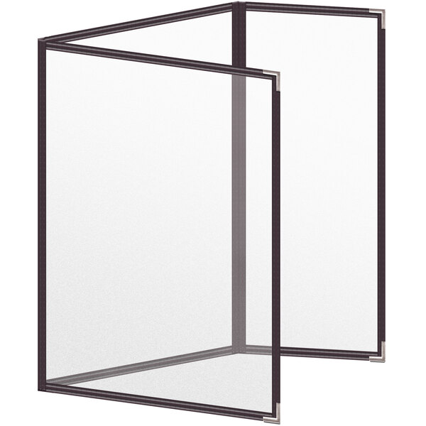 A white rectangular menu cover with black edges and corners.