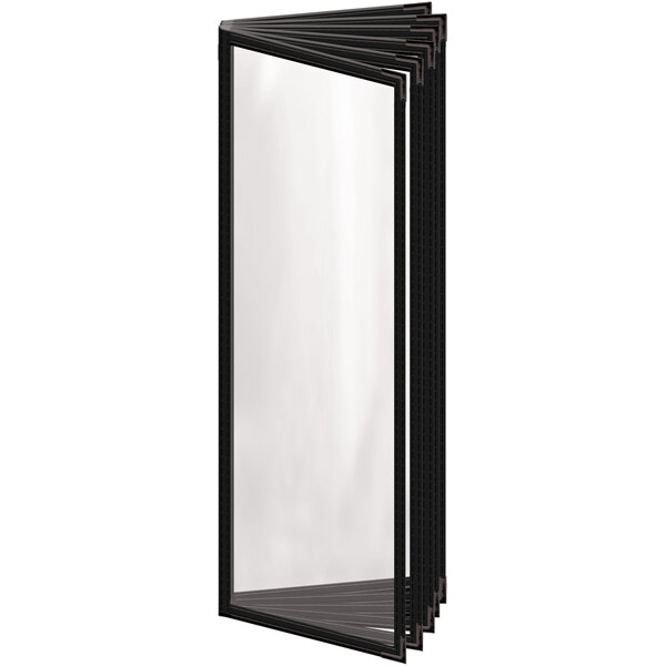 A black rectangular H. Risch, Inc. menu cover with black smooth corners and a gloss finish.