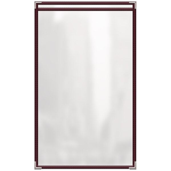 A white rectangular object with a maroon border.