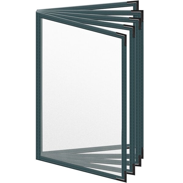 A white board with a stack of H. Risch, Inc. green vinyl menu covers.