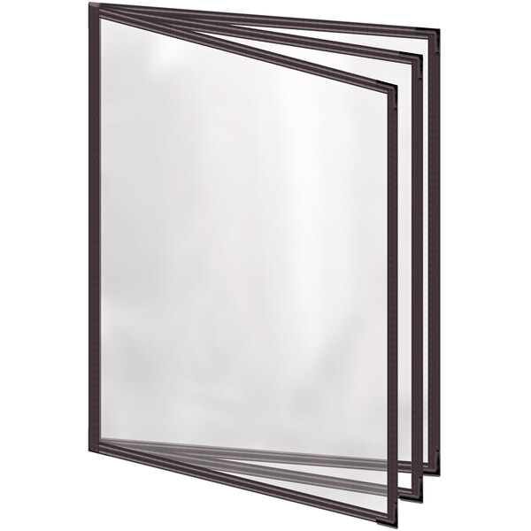 A white rectangular menu cover with black trim and corner details with a glossy finish.