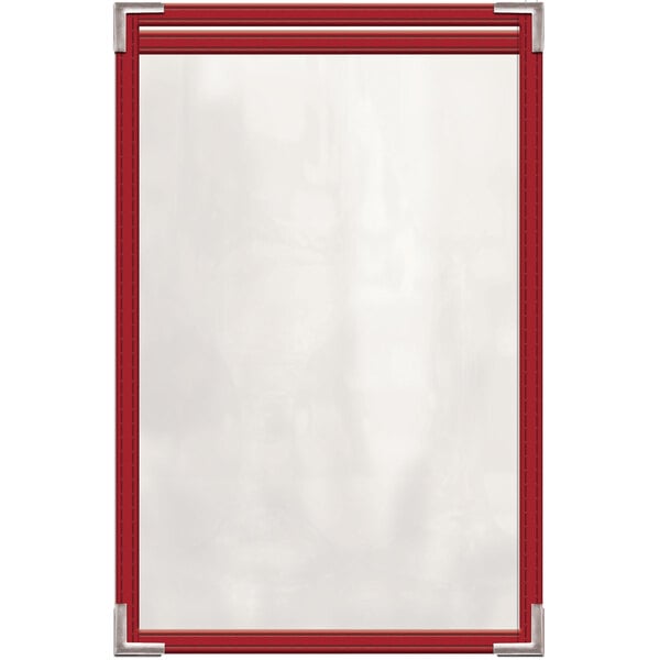 A red rectangular H. Risch, Inc. TES menu cover with silver smooth corners.
