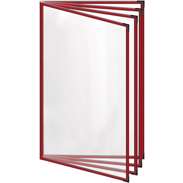 A group of red and white H. Risch menu covers with black corners on a white background.