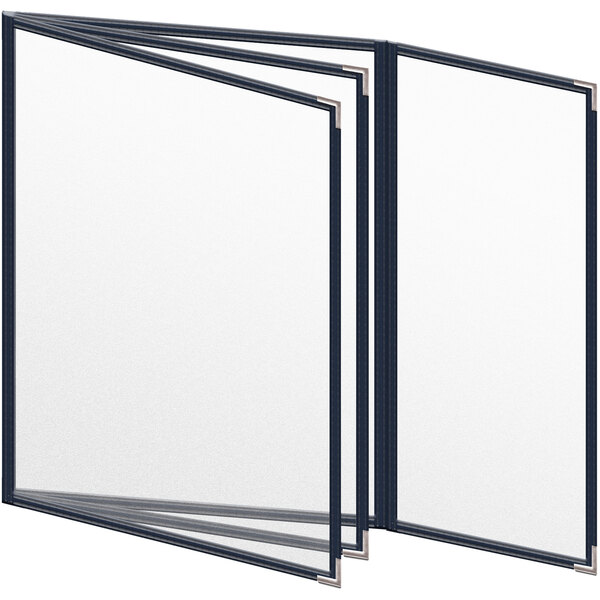 A white rectangular menu cover with a black border.