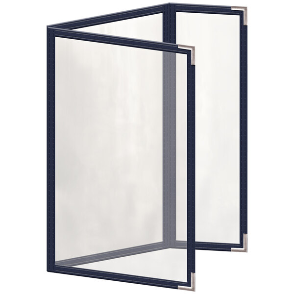 A white rectangular menu cover with black lines.