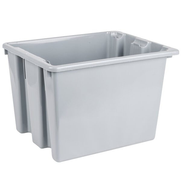 A Rubbermaid gray plastic Palletote box.