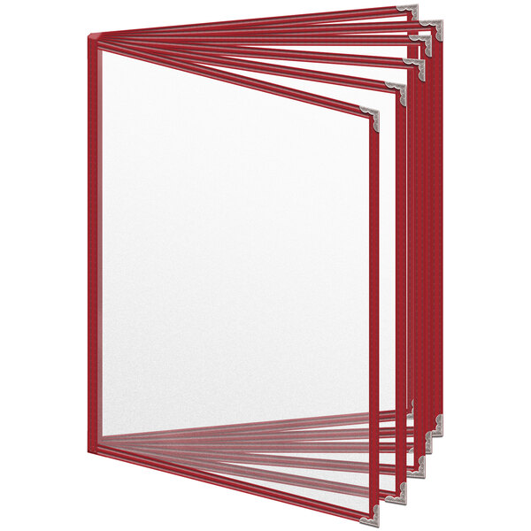 A stack of red H. Risch, Inc. menu covers with silver corners on a white background.