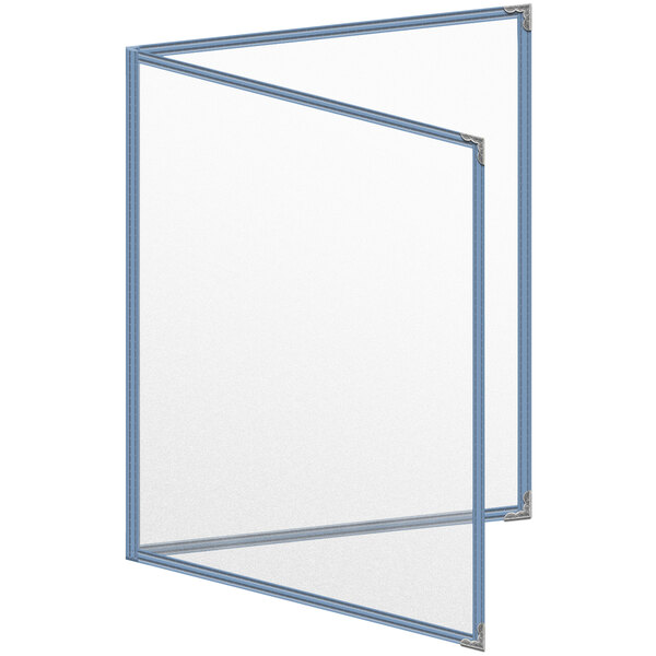 A brown menu cover with silver decorative corners and a gloss finish.