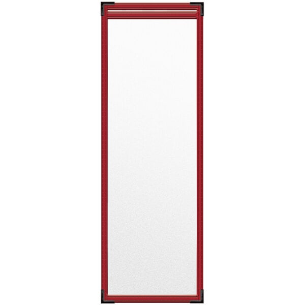 A white menu cover with red trim.