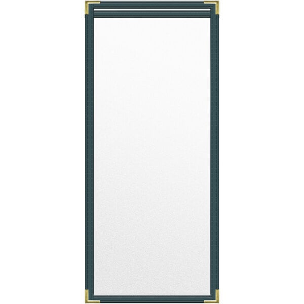 A rectangular white object with gold corners.