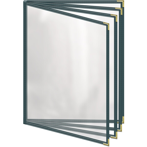 A green H. Risch, Inc. menu cover with gold smooth corners and a gloss finish.