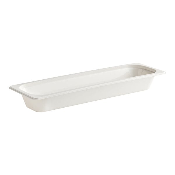 A white rectangular Cambro polycarbonate food pan.