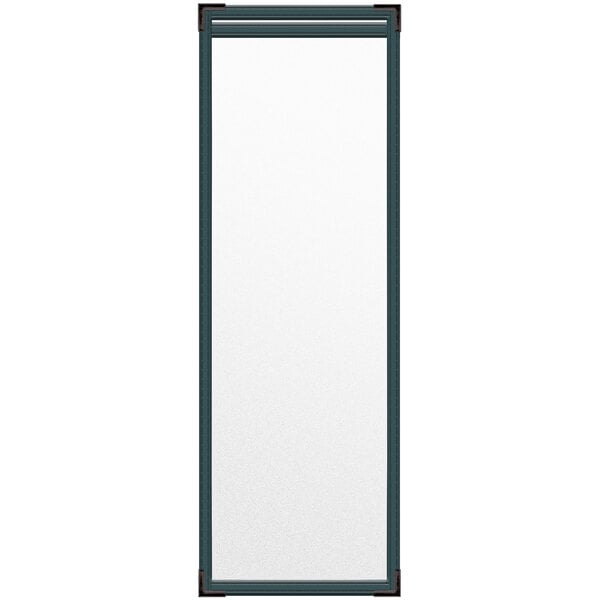 A rectangular white board with black corners.