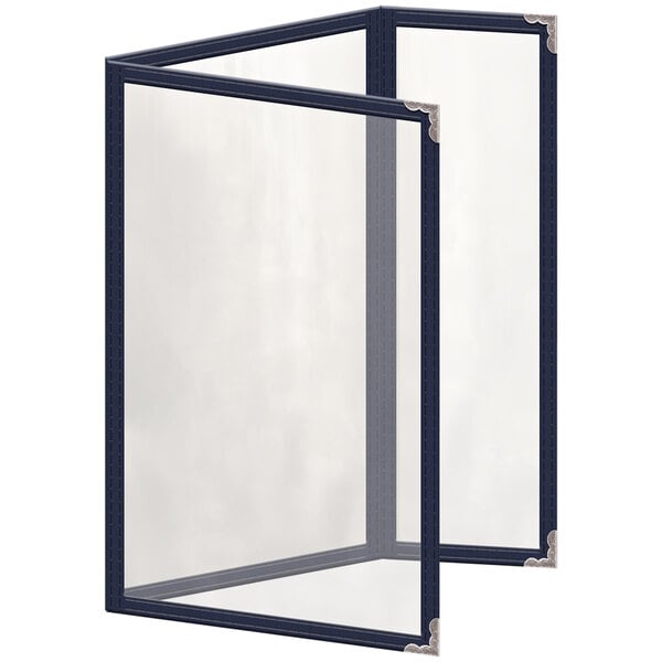 A blue H. Risch menu cover with silver corners and a glossy finish.