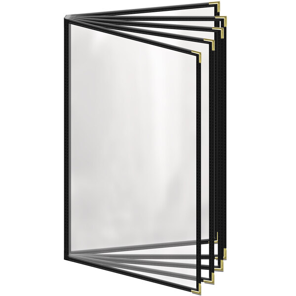 A black H. Risch menu folder with gold corners and a white sheet inside.
