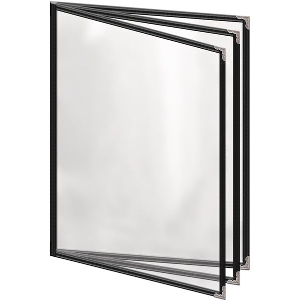 A black H. Risch, Inc. vinyl menu cover with silver decorative corners and white background.
