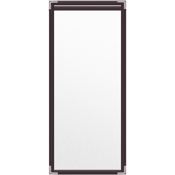 A white rectangular menu cover with black borders.
