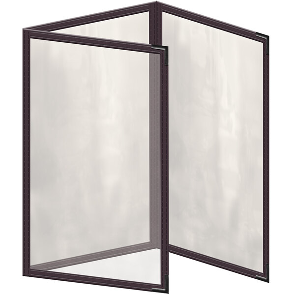 A brown and black rectangular menu cover with black smooth corners and black borders.