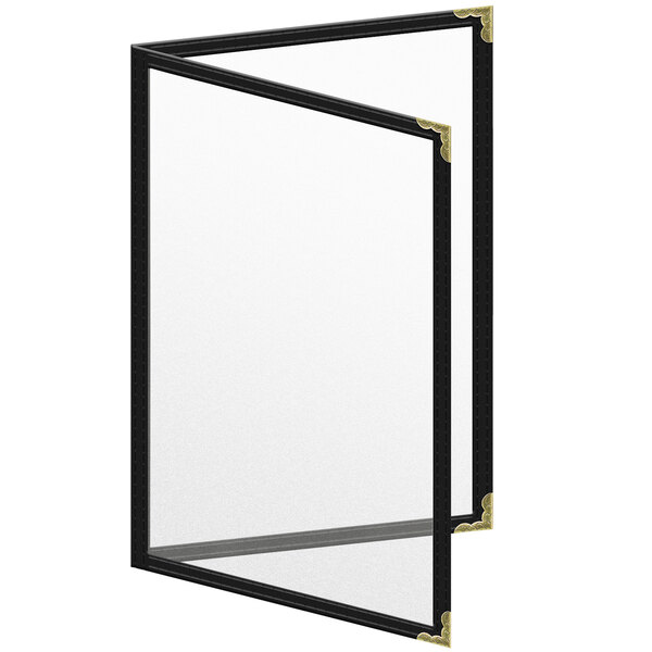 A H. Risch black menu cover with gold decorative corners.