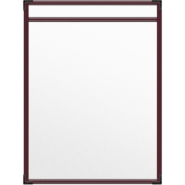 A white board with a maroon frame.