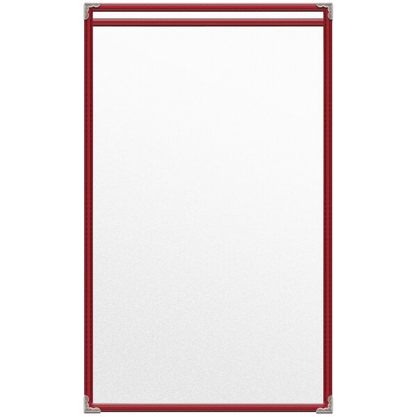 A white menu cover with red corners.